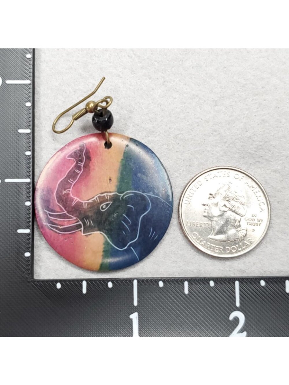 Elephant Earrings Dangle Dyed Etched Carved Soapstone Double Sided 1.5" - Picture 6 of 6